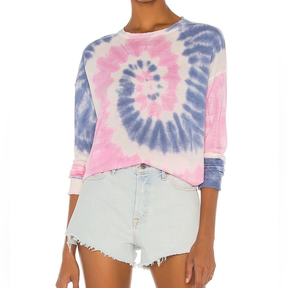 NWOT Sundry Tie Dye Soft Cashmere Blend Sweater Sky Rose Spiral Size Small